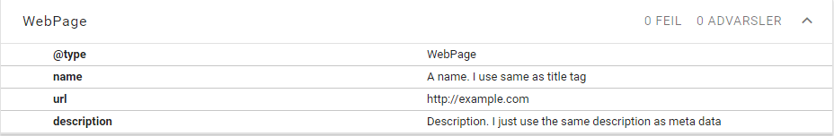 Minimal JSON-LD schema.org/WebPage markup