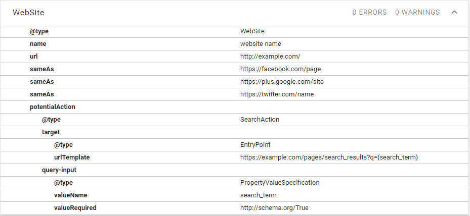 Full JSON-LD schema.org/WebSite markup